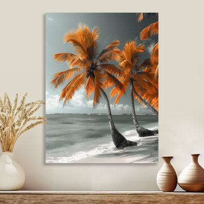 Décoration murale oasis tropicale monochromes gris orange - palmiers et palmiers