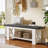47" Farmhouse Entryway Shoe Bench With Cushion, Wooden End Of Bed Bench With Storage Shelf