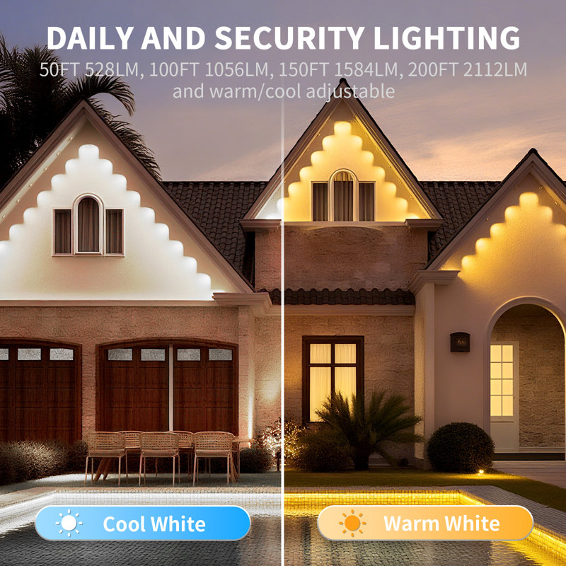 Permanent Smart Outdoor Eave Lighting System - LED RGB String Lights with 50+ Dynamic Scenes & IP68 Waterproof Design