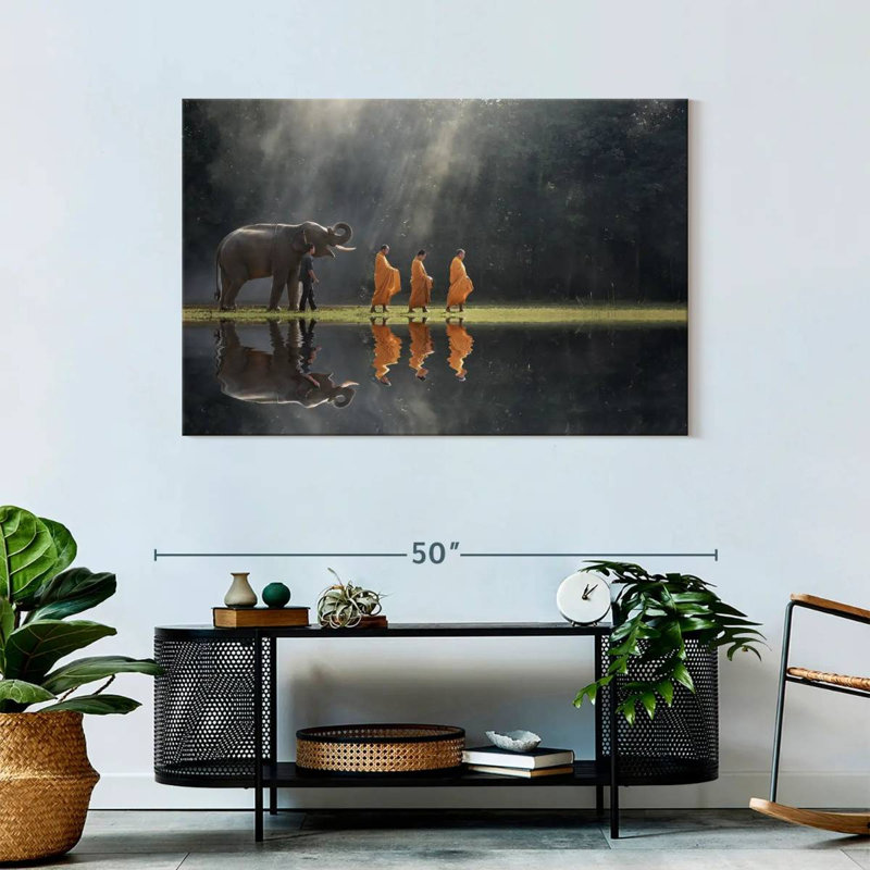 Adella Buddhist Monks And Elephant, 8" H x 12" W
