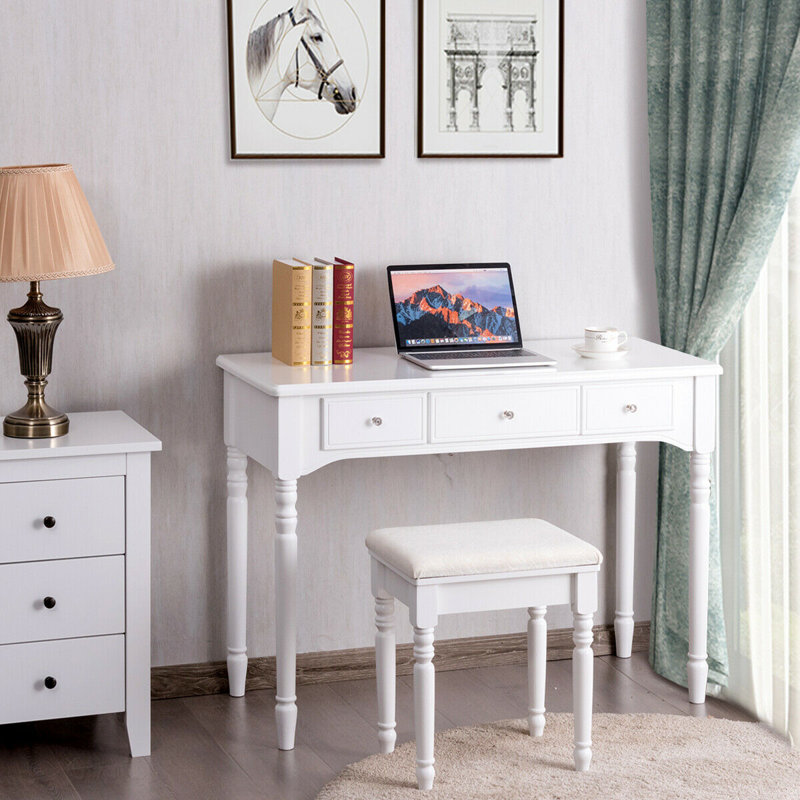 Ensemble de coiffeuse avec tabouret et miroir, Blanc