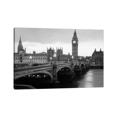 Bridge Across A River, Westminster Bridge, Houses Of Parliament, Big Ben - Wrapped Canvas Photograph