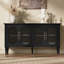 Buffet 4 portes de 147 cm (58 po) avec portes vitrées et pieds en bois massif, noir-1738492432