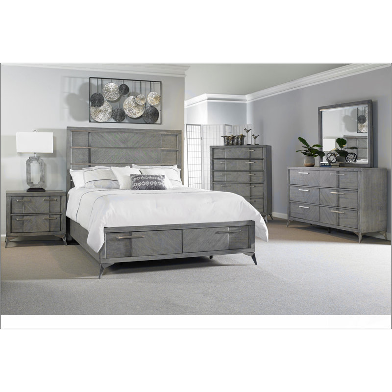Lit gris avec placage Bookmatched