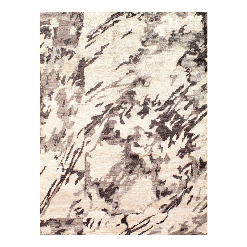 Tapis moderne gris noué à la main 9 pi x 12 pi