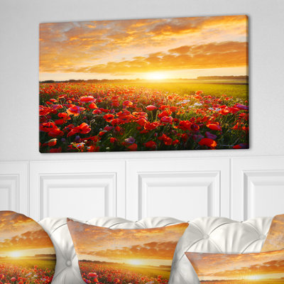 Floral Poppy Field Sunset Canvas Photograph - Beautiful Poppy Field