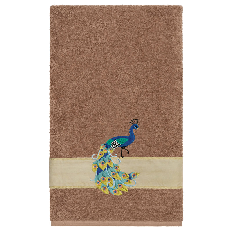 PENELOPE 2PC Embellished Bath Towel Set Midweight Bath Towel, Latte