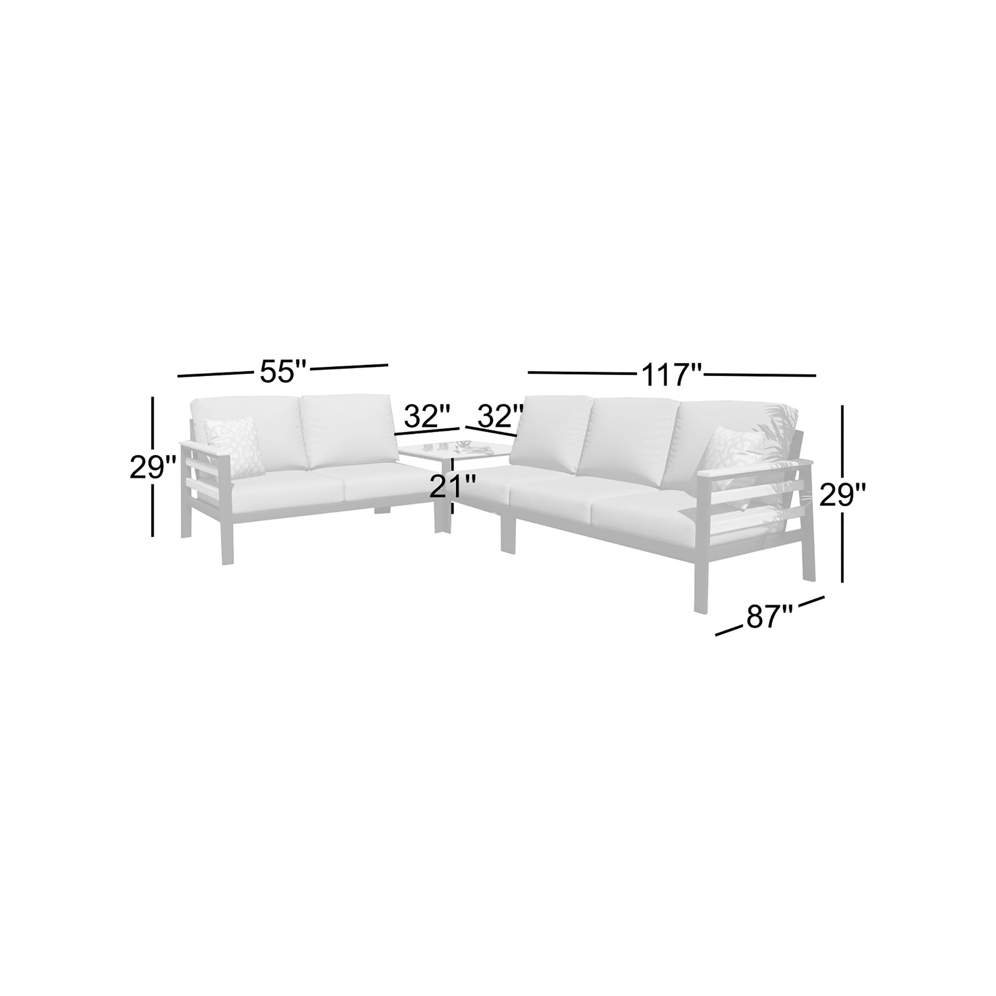 Townsend Outdoor 5 Person Sectional Seating Group With Sunbrella Cushions, Cast Silver Sunbrella®