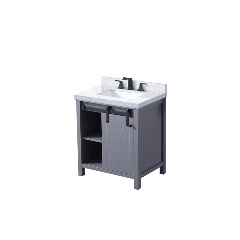 Ensemble de meuble-lavabo simple avec robinet l 30 po x P 22 po Marsyas, Brun rustique, Quartz blanc