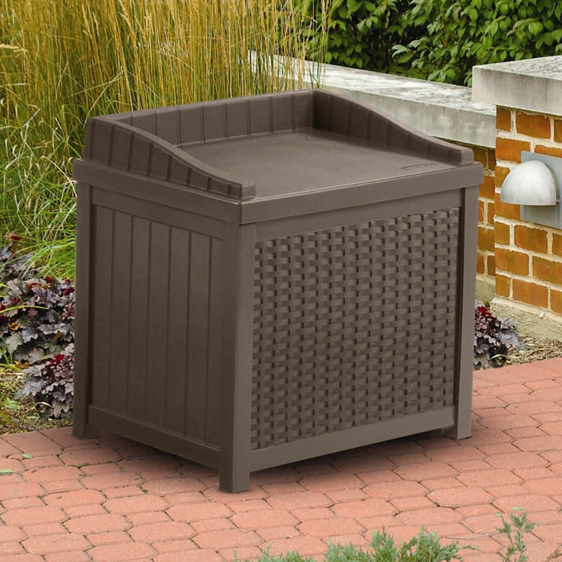 Suncast Outdoor 22 Gallon Resin Plastic Wicker Deck Boxes
