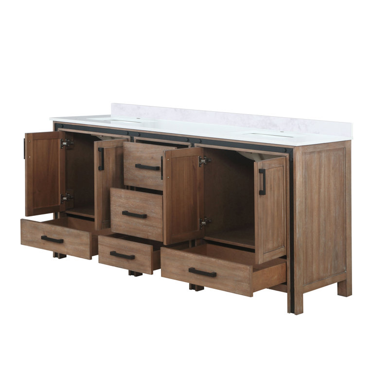 Meuble-lavabo double l 72 po x P 22 po Ziva, Blanc, Quartz blanc