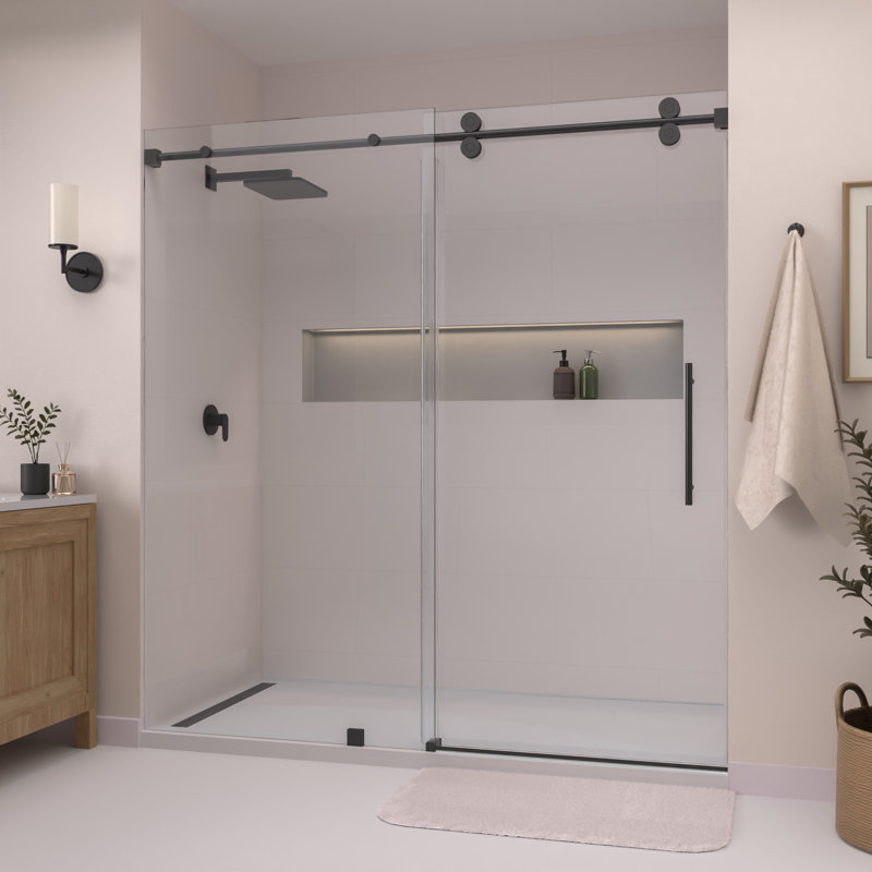 Radiance 56"-60"W x 79'' H Single Sliding Frameless Shower Door in Matte Black with 3/8" Clear Glass, Matte Black