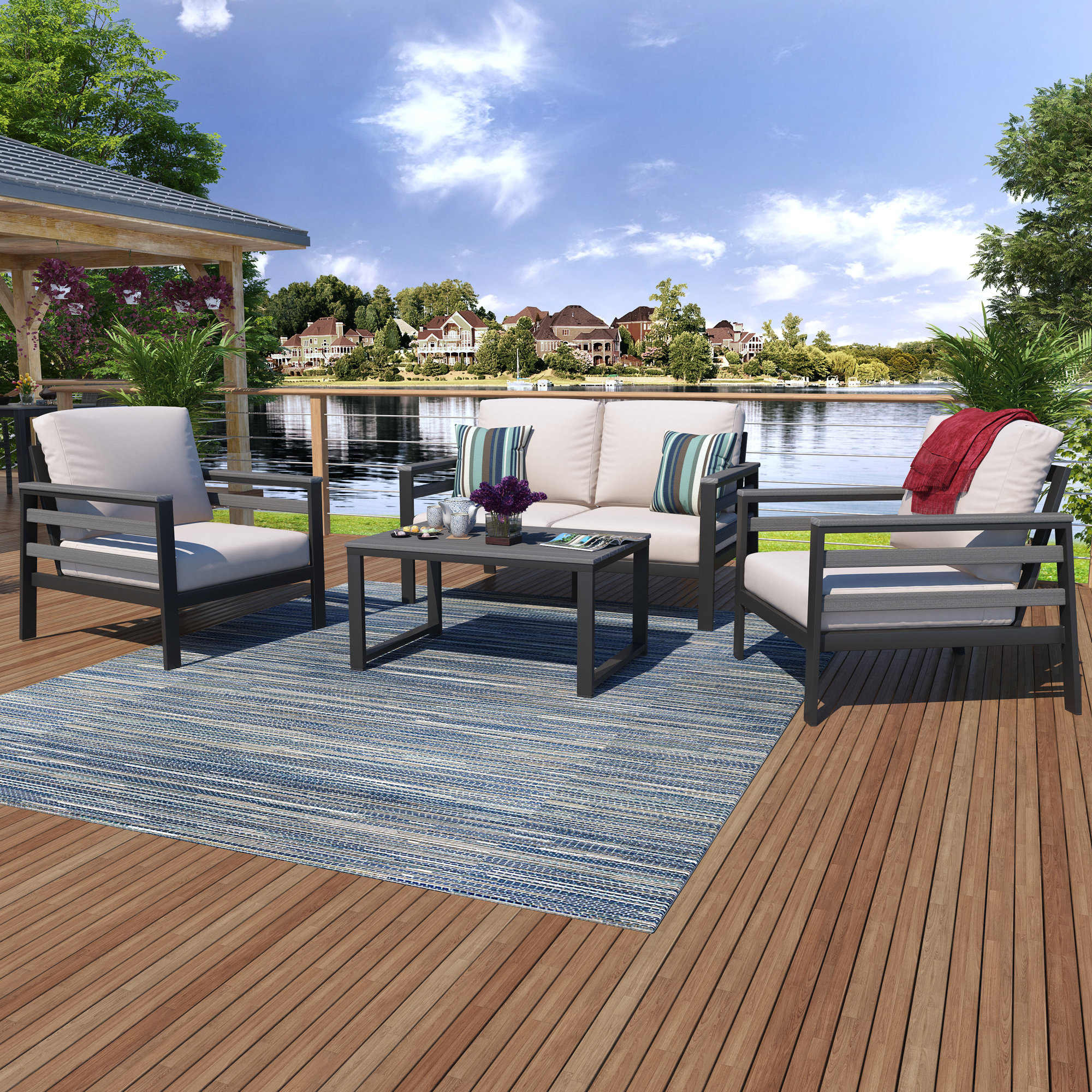 Townsend 4 - Person Outdoor Seating Group with Sunbrella Cushions, Sunbrella Canvas Natural