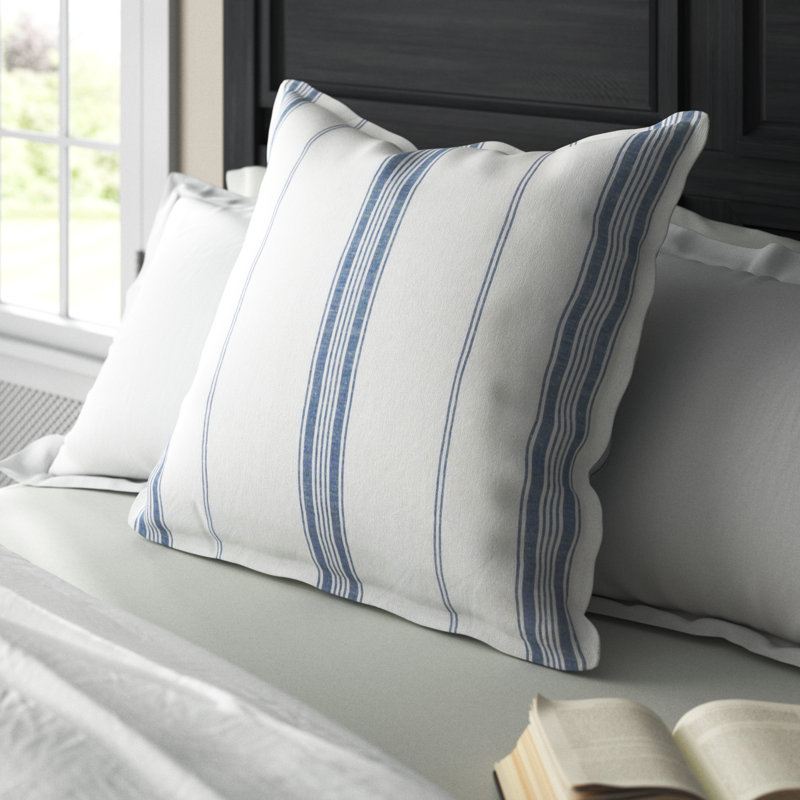 Fleta Stripe Cotton Blend Sham, Euro, White/Blue Stripe
