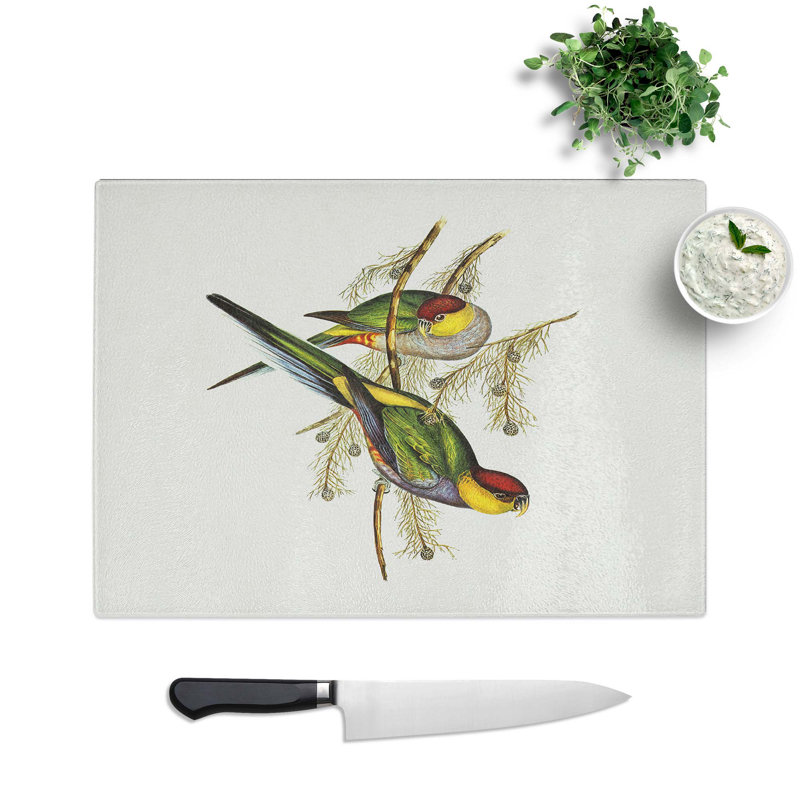 Tempered Glass Parakeets by Elizabeth Gould Chopping Board, 28.5 cm W x 20 cm L