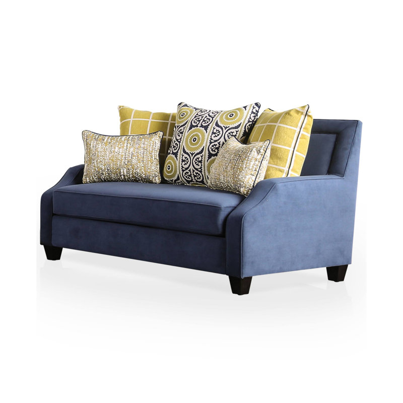 65.4" W Transitional Loveseat, Navy/Yellow