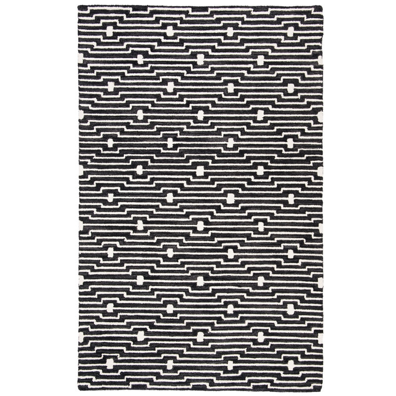 Beardall Hand Tufted Wool/Cotton Geometric Rug in Charcoal/Ivory, Rectangle 5' x 8'