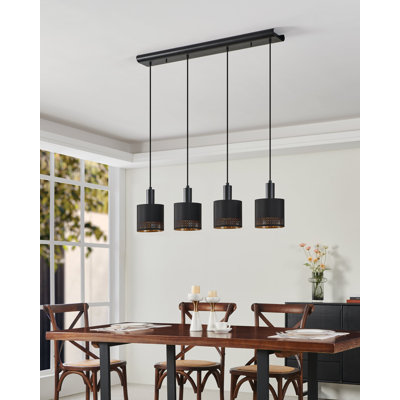 Gateshead 4-light Black Pendant Light with Black Fabric Shades
