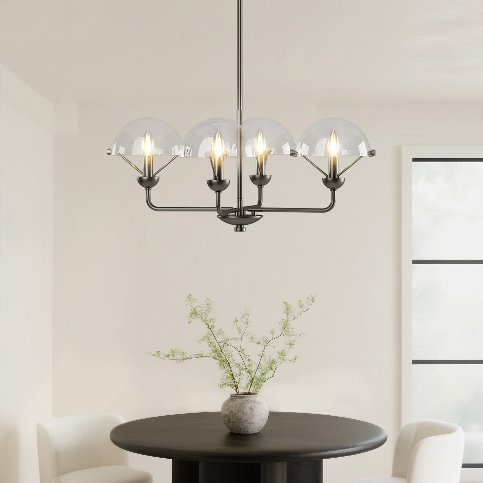 Iron 4-Light Chandelier, Gray Finish/Clear Glass Shade