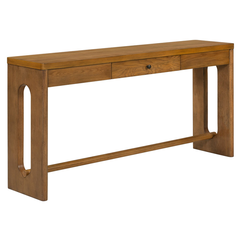 Console d'entrée rétro de 152 cm (59,8 po) en placage de chêne à grain de bois avec tiroir, Natural, Natural, Natural