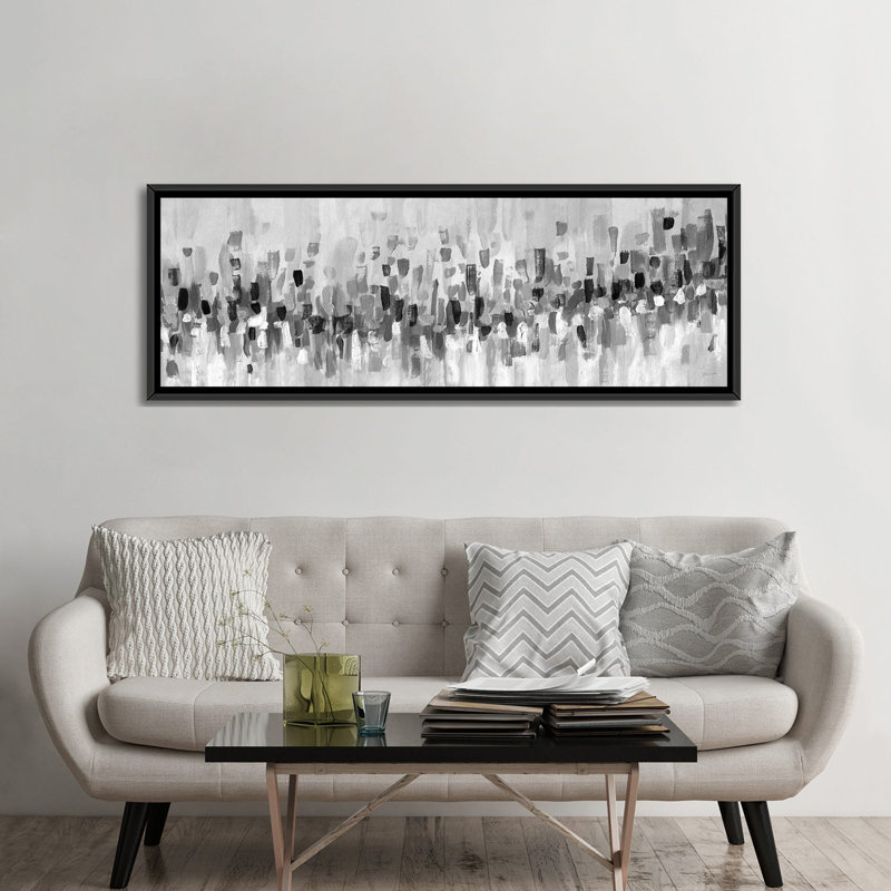Blue Staccato - Black & White 6 Pcs., Black Floater Framed, 12" H x 36" W
