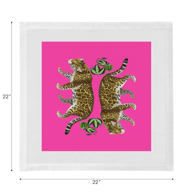 Leopard Seeing Double Cotton Blend Square Napkins, Hot Pink