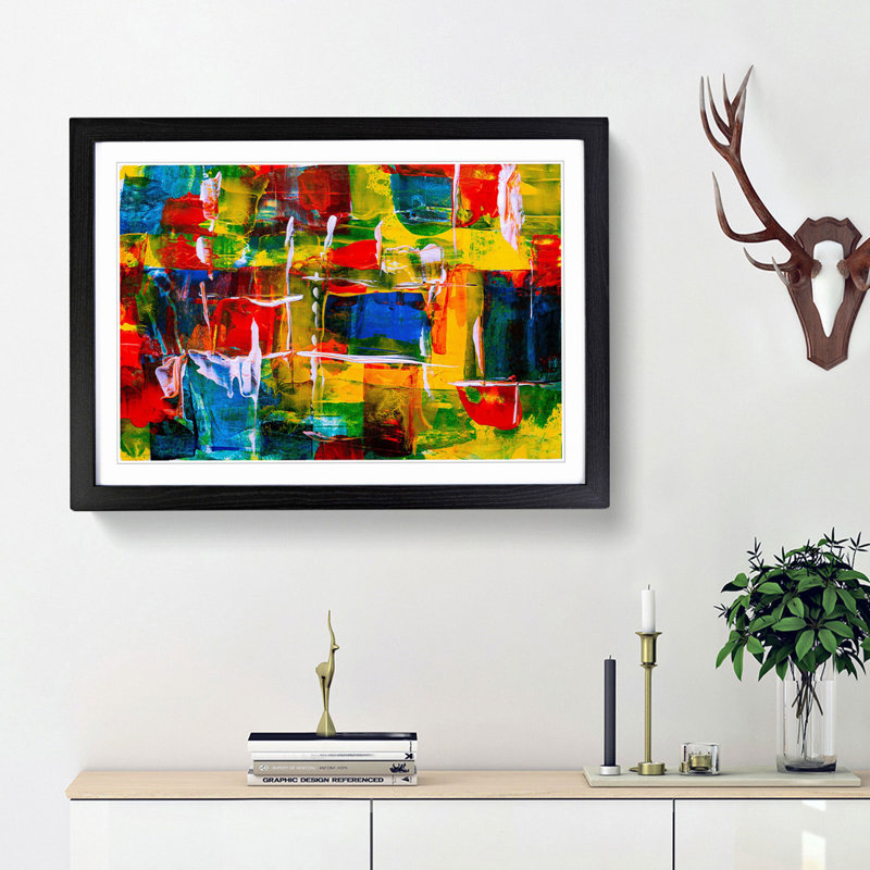 Abstract Art Painting Vol.258 by S.Johnson - Framed Print, 48cm H x 65cm W x 2cm D, Black Framed