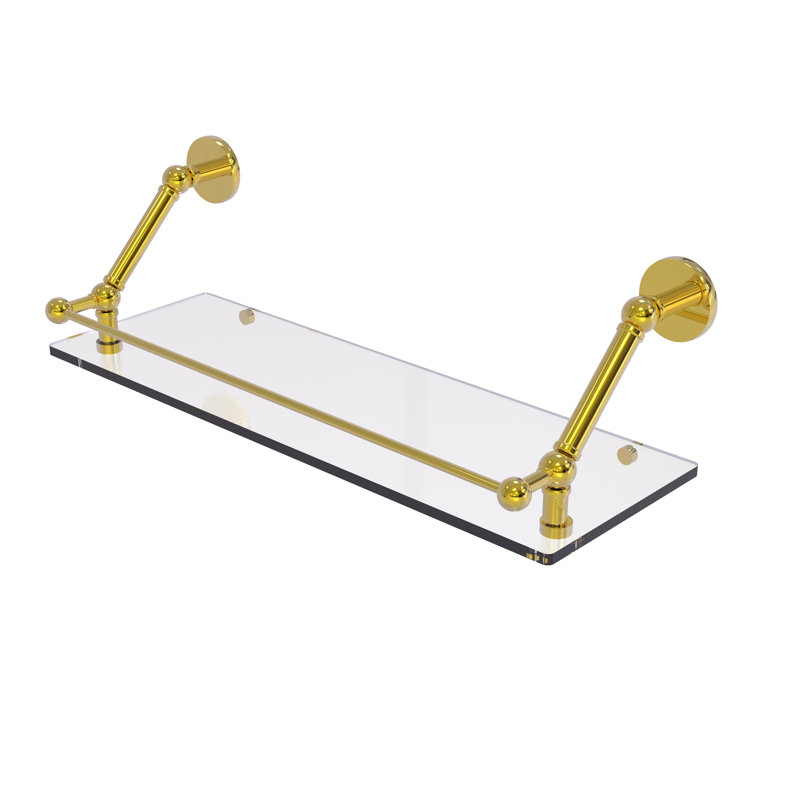 Tablette flottante Dalston avec barre de galerie, Laiton poli, H 8 po x l 24 po x P 8,6 po
