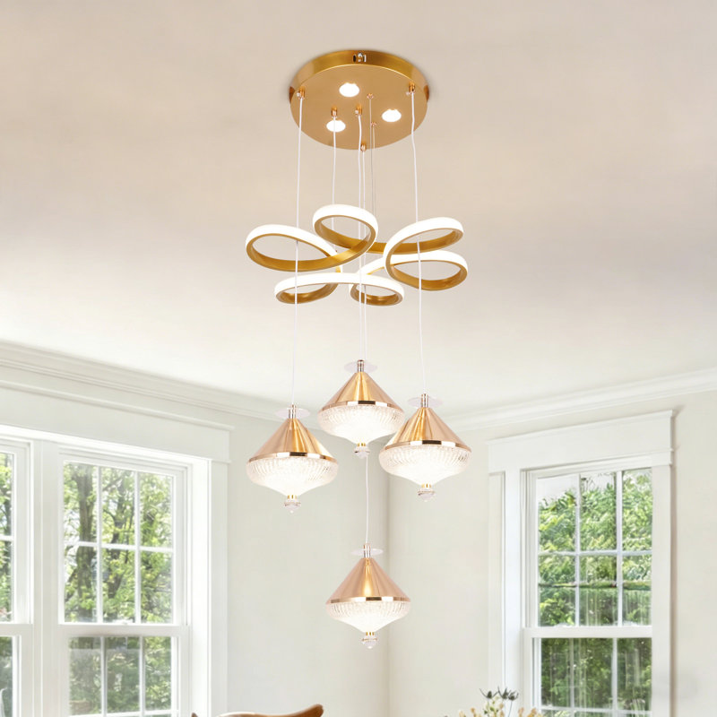 Lustre à 3 lumières DEL dorées multicolores