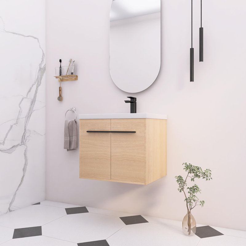 Ensemble de meuble-lavabo 24 po avec lavabo à poser en résine, ensemble d'armoire de salle de bain 2 portes