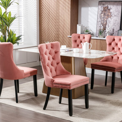 Classic Velvet Dining Chairs,  High-End Tufted Solid Wood Contemporary Velvet Upholstered Dining Chair With Wood Legs Nailhead