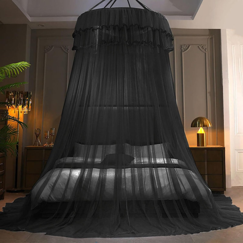 Princess Canopy Bed Curtain Fine Sheer Mesh Dome (Black)