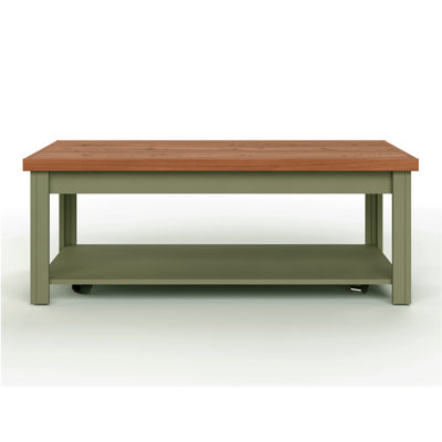 48 Inch Coffee Table, No Assembly Required, Sage Green And Fruitwood Finish