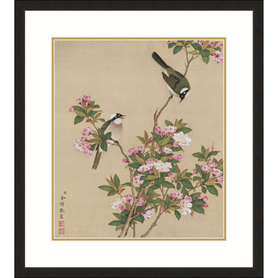 Bulbuls Amidst Peach Blossoms - Birds and flowers
