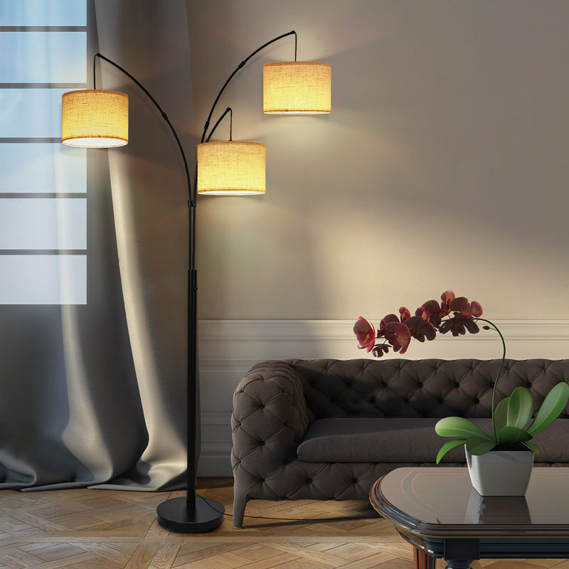 Lampe sur pied à branches 3 lumières 80 "avec interrupteur rotatif Jadesola, Noir