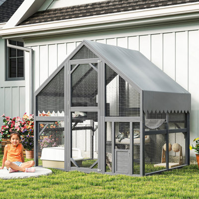 Cat, Large  Outdoor Cat Enclosure For Multiple Cats With 2 Platforms, 2 Resting Box And 1 Bridges, Wooden Feral Cats Shelter With Waterproof And UV Proof Canopy, 74.02 X 55.15 X 74.02 Inch