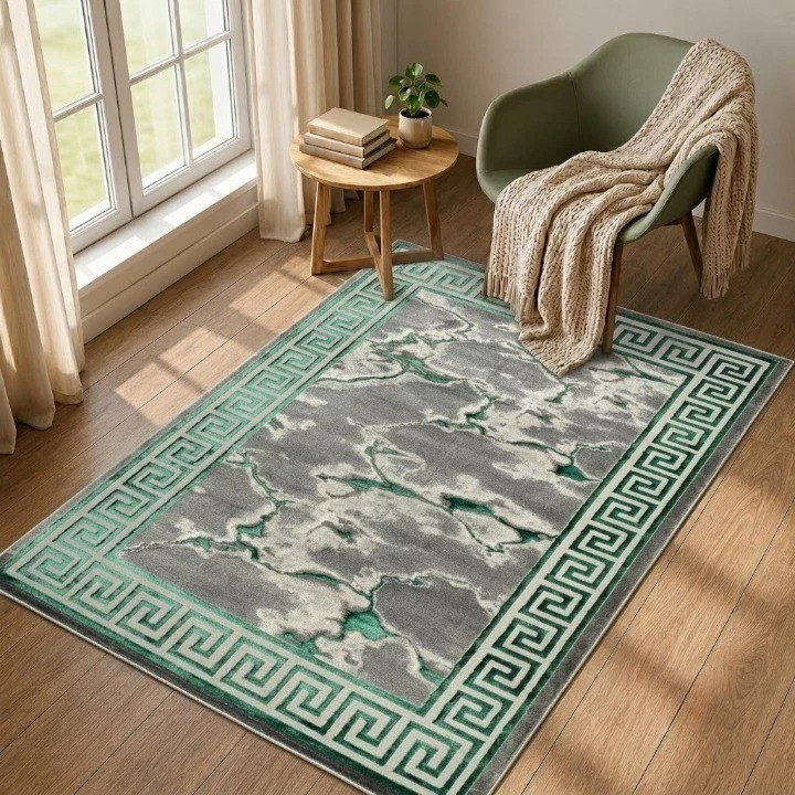 Rectangle Abstract Flatweave Berber Indoor / Outdoor, Emerald, 200x290