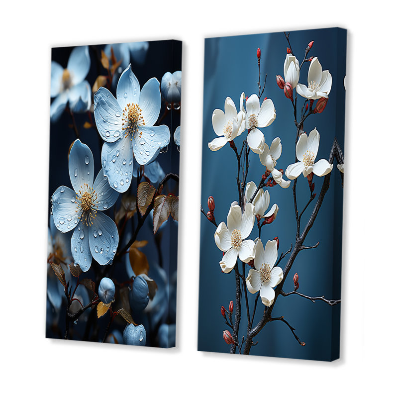 Fleurs de cornouiller dans des tons de gris - ensemble de 2 impressions sur toile de cornouiller, H 28 po x l 25 po