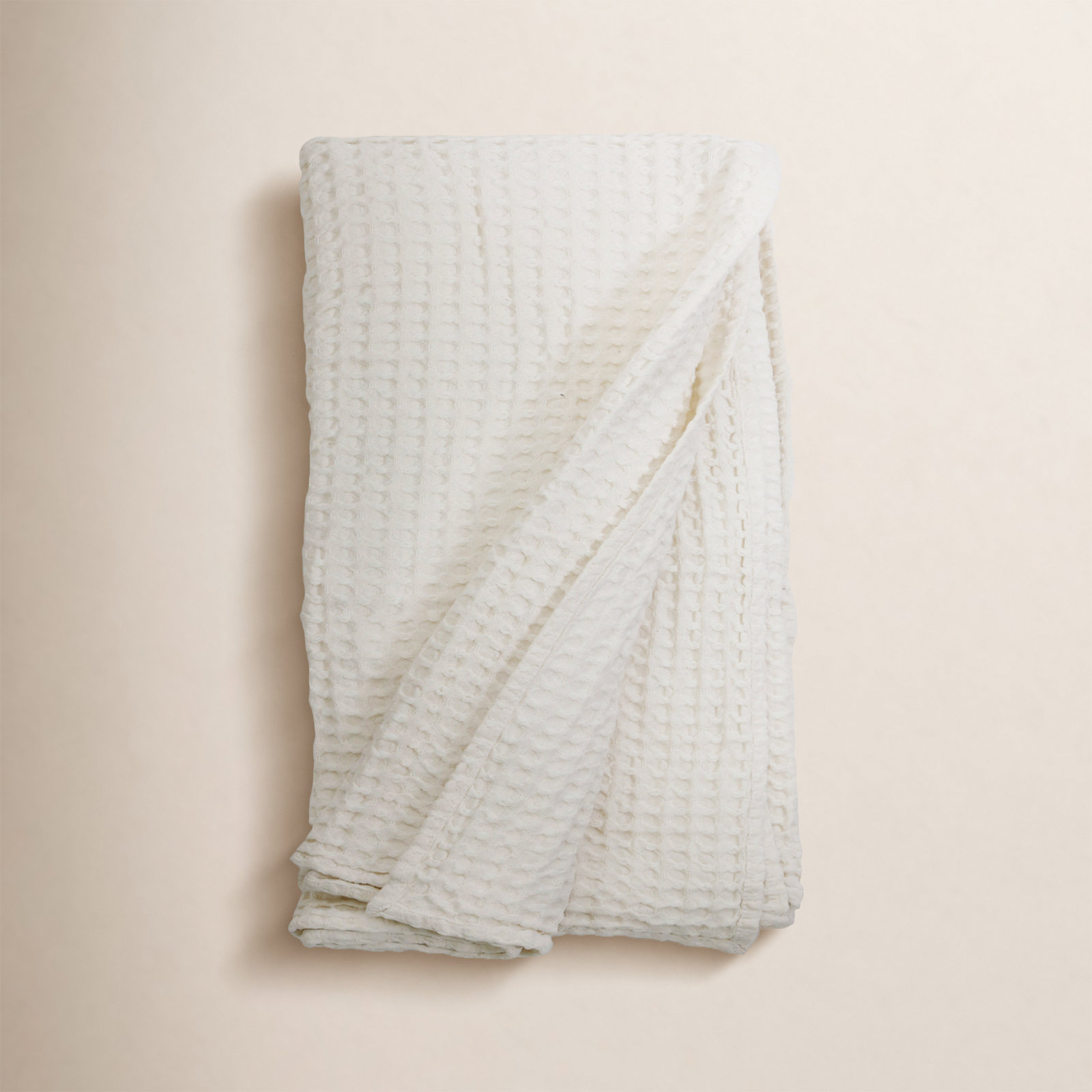 Zuma Cotton Waffle Throw Blanket, Cream, King