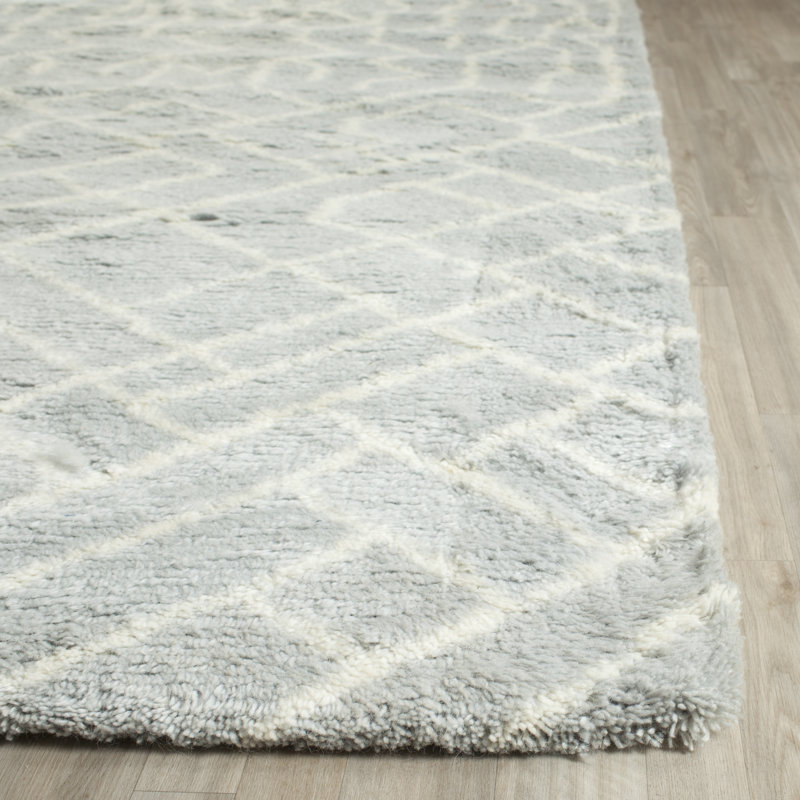 Baisden Hand Tufted Nz Wool/Cotton Southwestern Rug in Blue/Ivory, Rectangle 5' x 8'