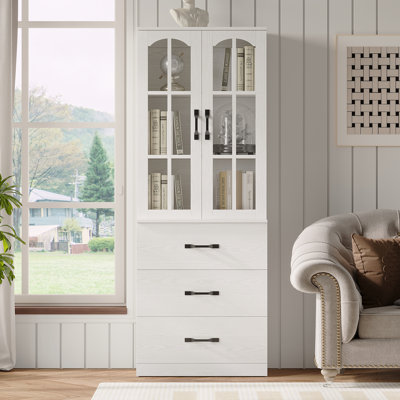 71" H X 23.6" W Kitchen Pantry With Bookcases, Glass Door Kitchen Hutch by Ebern Designs