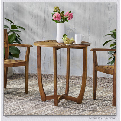 Outdoor Round Acacia Wood Accent Table, 27.5 Inch, Durable And Rustic For Patio And Garden
