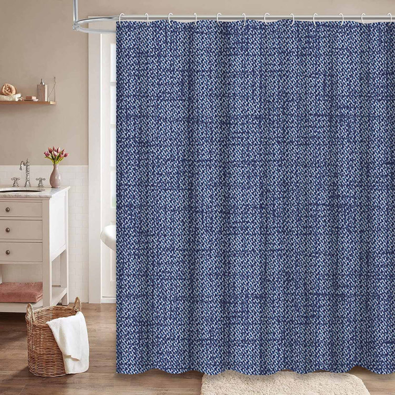 Rideau de douche abstrait à carreaux bleu marine avec 12 crochets, L 72 po x l 72 po