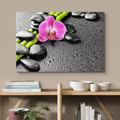 «Mauve orchidée fleur bambou plage massage pierres nature sauvage sur toile»