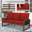 Canapé en bois tissé à accoudoirs pour 3 personnes avec coussins lavables amovibles (rouge et beige)-14578691