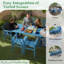 Ensemble 14 pièces de table de salle à manger extérieure Hdpe avec chaises et trou pour parasol, bleu-1016111250