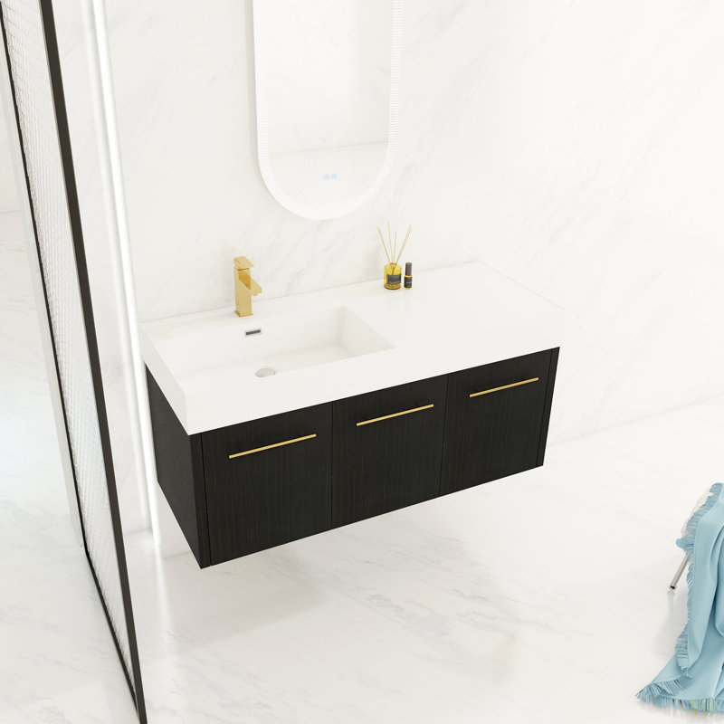 Meuble-lavabo mural 48 po avec lavabo, lavabo en résine à rebords épais, ensemble KD