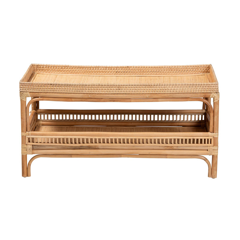 Lombok Natural Rattan Rectangular Coffee Table with Shelf