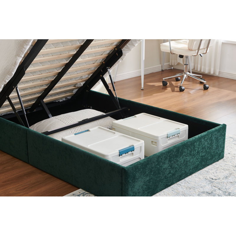 Lit plateforme avec rangement Daizia, Vert, Simple
