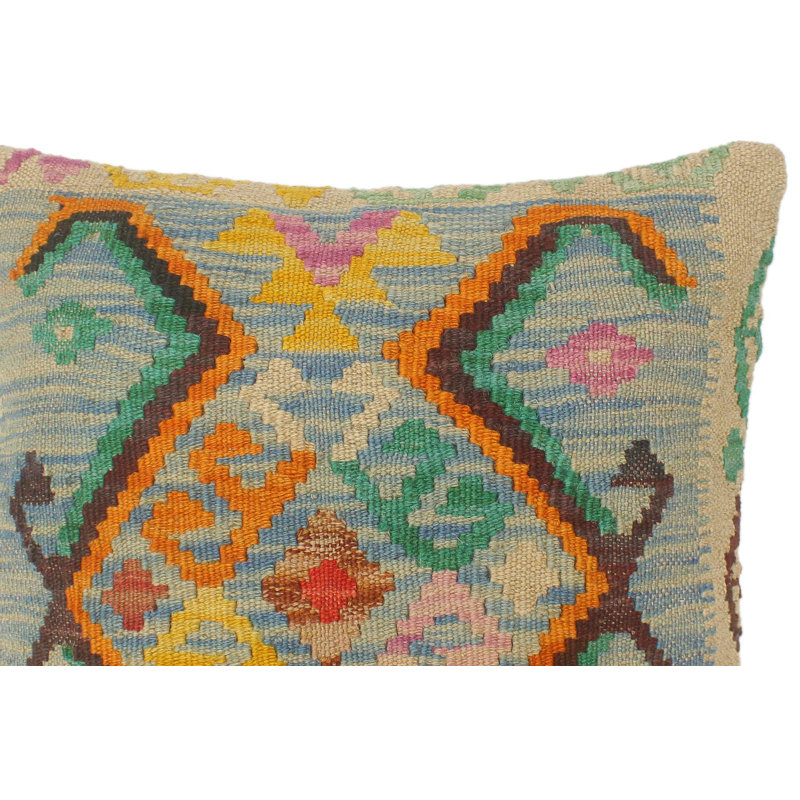 Handmade Multicolor Wool and Cotton Geometric Throw Pillow